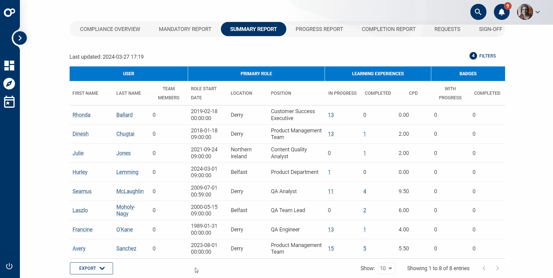 Manager - Exporting Summary report.gif